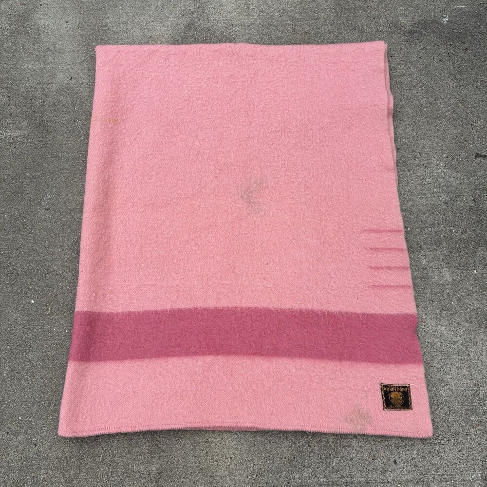 VINTAGE EARLY'S WITNEY POINT ENGLISH MADE LARGE WOOL BLANKET 4 POINT 68x68 Pink